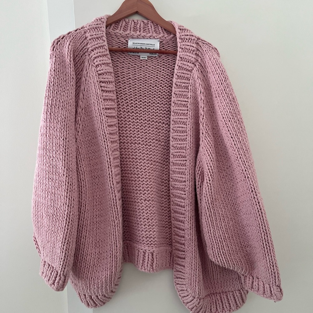 I love Mr. Mittens ballon sleeve cotton Knit Cardigan in bubblegum pink